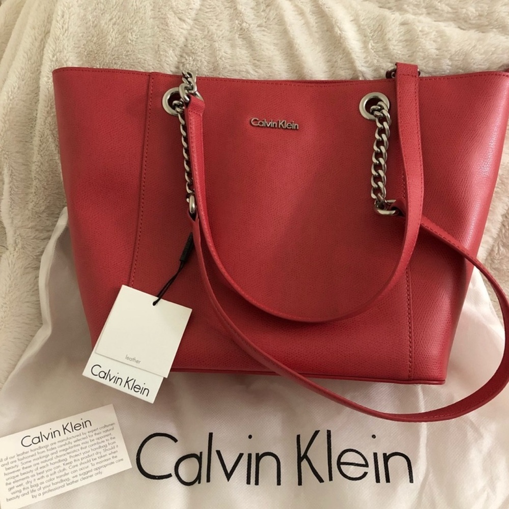 Calvin Klein Red Tote with Chain Detail